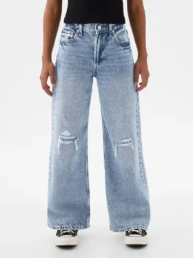 Jeans da bambino a vita bassa, gamba larga