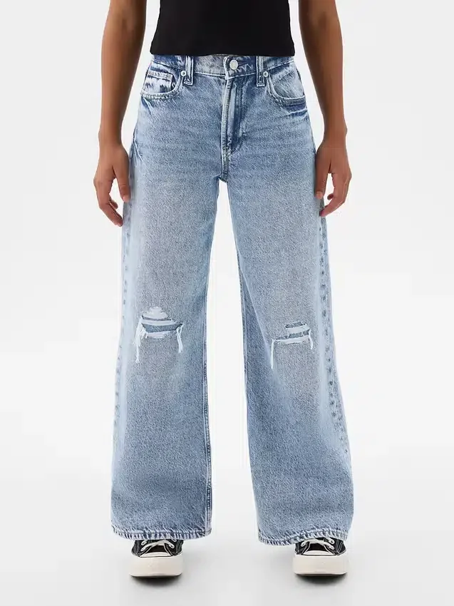 Jeans da bambino a vita bassa, gamba larga
