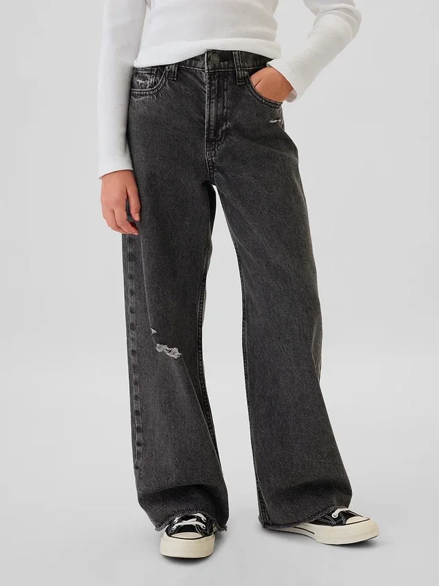 Jeans da bambino a vita bassa, gamba larga