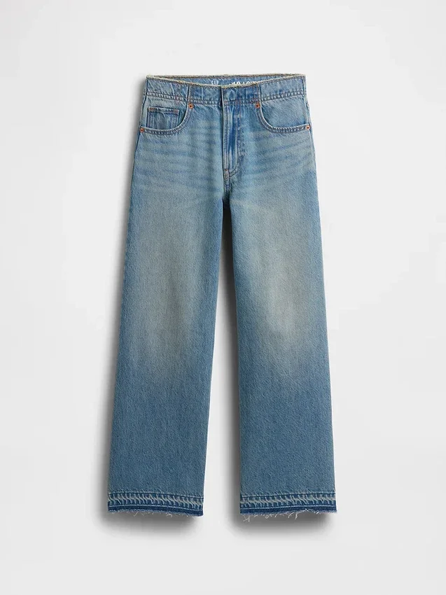 Jeans da bambino a vita bassa, gamba larga