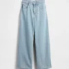 Jeans da bambino a vita bassa, gamba larga e strass