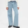 Jeans da bambino a vita bassa, gamba larga e strass