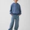 Jeans da carpentiere a righe larghi con rinforzi sulle ginocchia per bambini