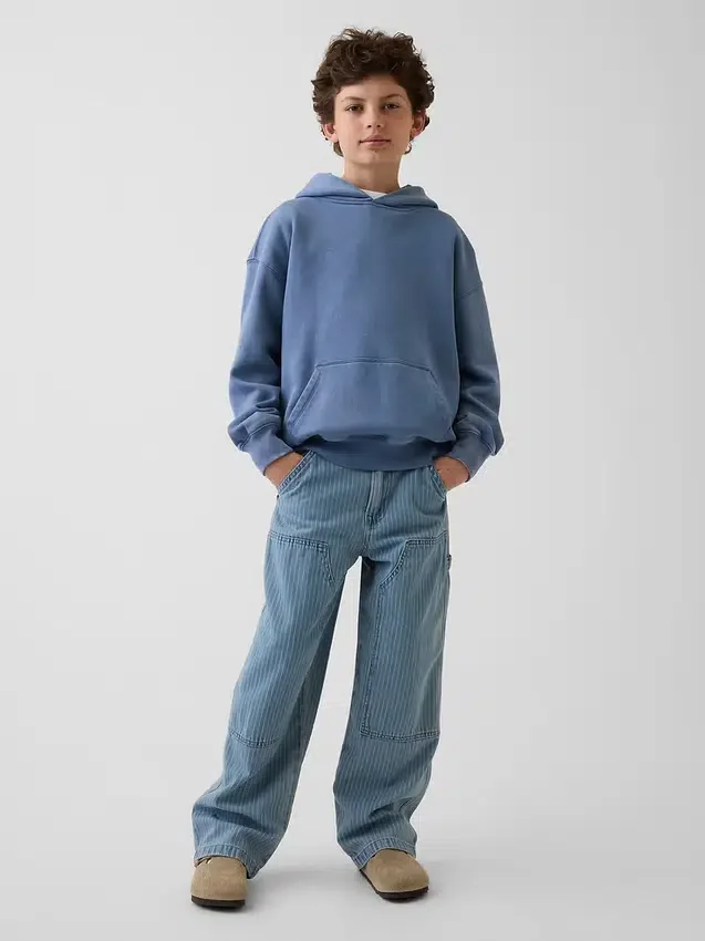 Jeans da carpentiere a righe larghi con rinforzi sulle ginocchia per bambini
