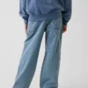 Jeans da carpentiere a righe larghi con rinforzi sulle ginocchia per bambini