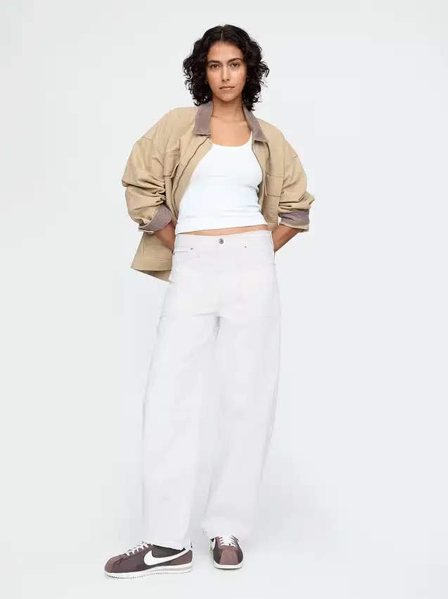 Jeans da carpentiere a vita alta e gamba larga
