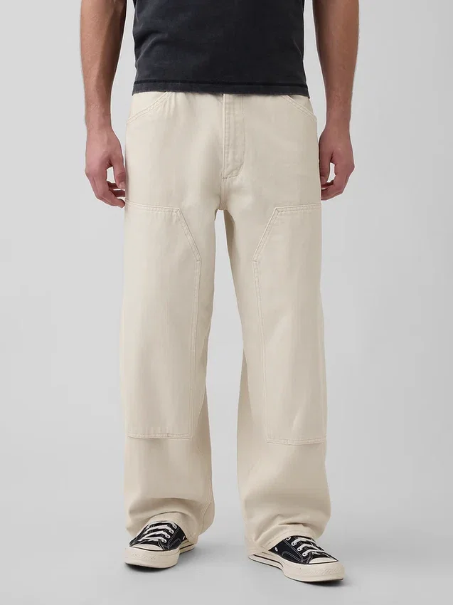 Jeans da carpentiere extra larghi con doppio rinforzo sulle ginocchia