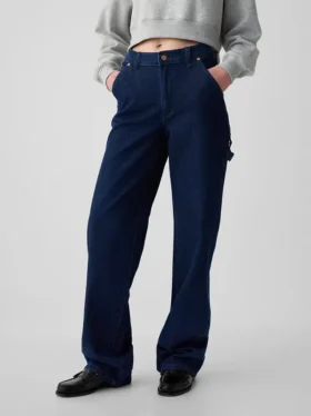 Jeans da carpentiere larghi a vita media in stile anni ’90