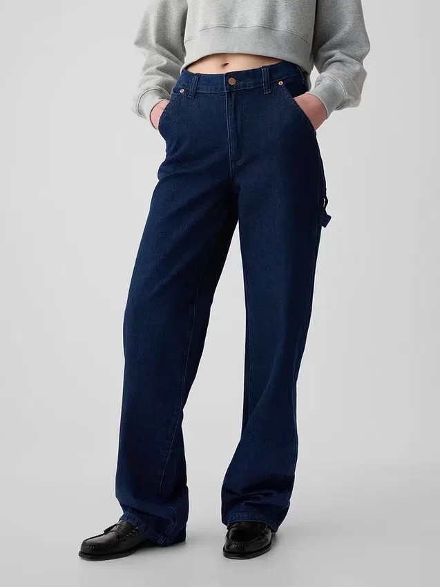 Jeans da carpentiere larghi a vita media in stile anni ’90