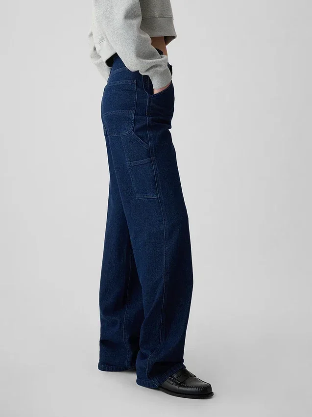 Jeans da carpentiere larghi a vita media in stile anni ’90