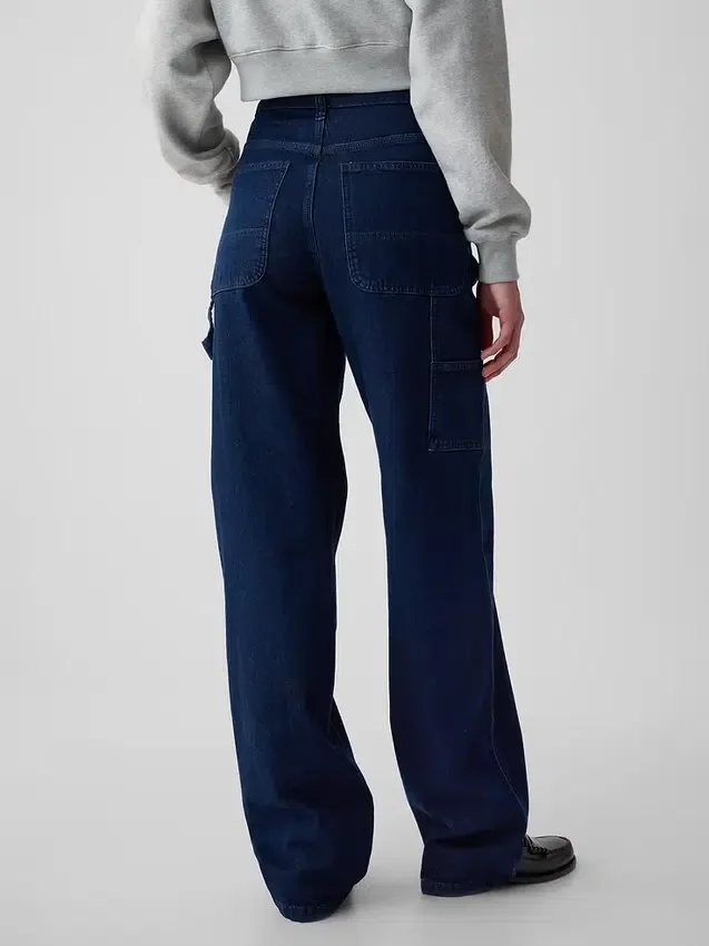 Jeans da carpentiere larghi a vita media in stile anni ’90