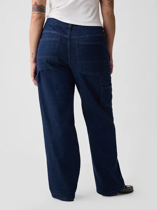 Jeans da carpentiere larghi a vita media in stile anni ’90