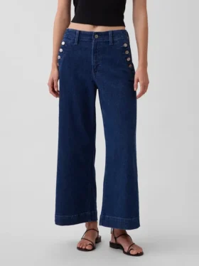 Jeans da marinaio a vita alta, gamba larga e lunghezza alla caviglia