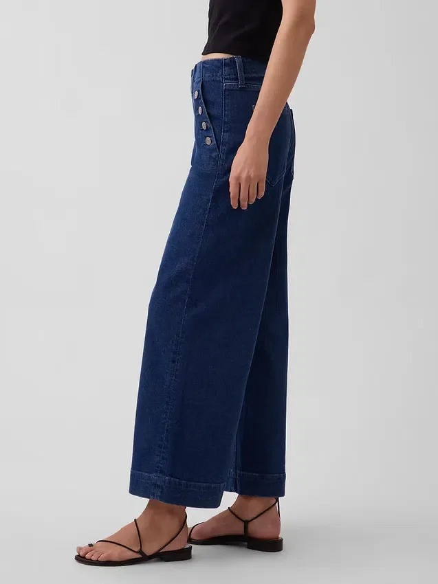 Jeans da marinaio a vita alta, gamba larga e lunghezza alla caviglia