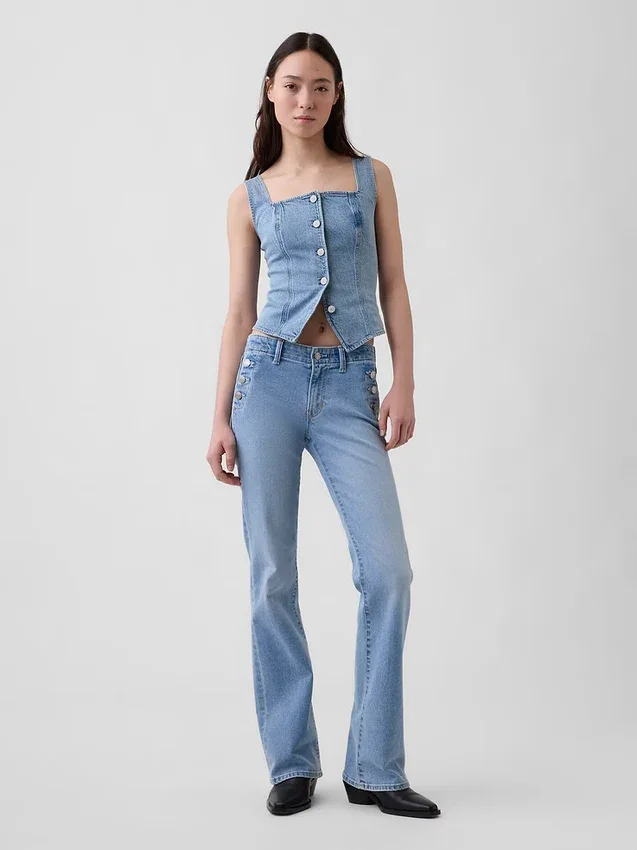 Jeans da marinaio a vita bassa, lunghi e slim