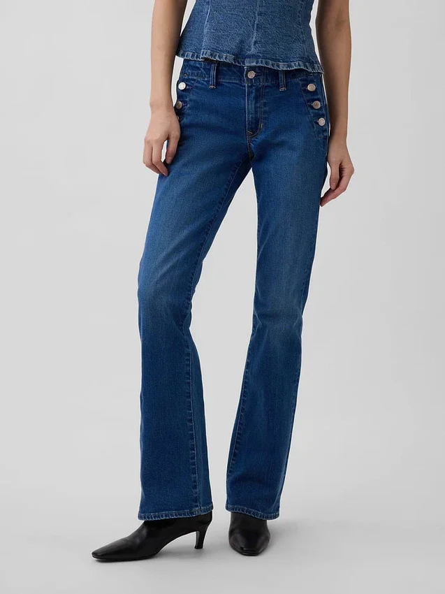 Jeans da marinaio a vita bassa, lunghi e slim