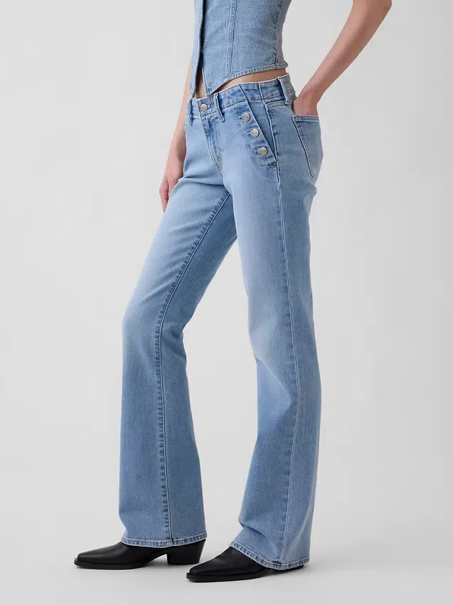 Jeans da marinaio a vita bassa, lunghi e slim