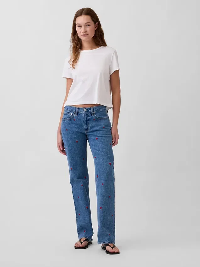 Jeans dritti dal taglio rilassato, con ricami e vita media