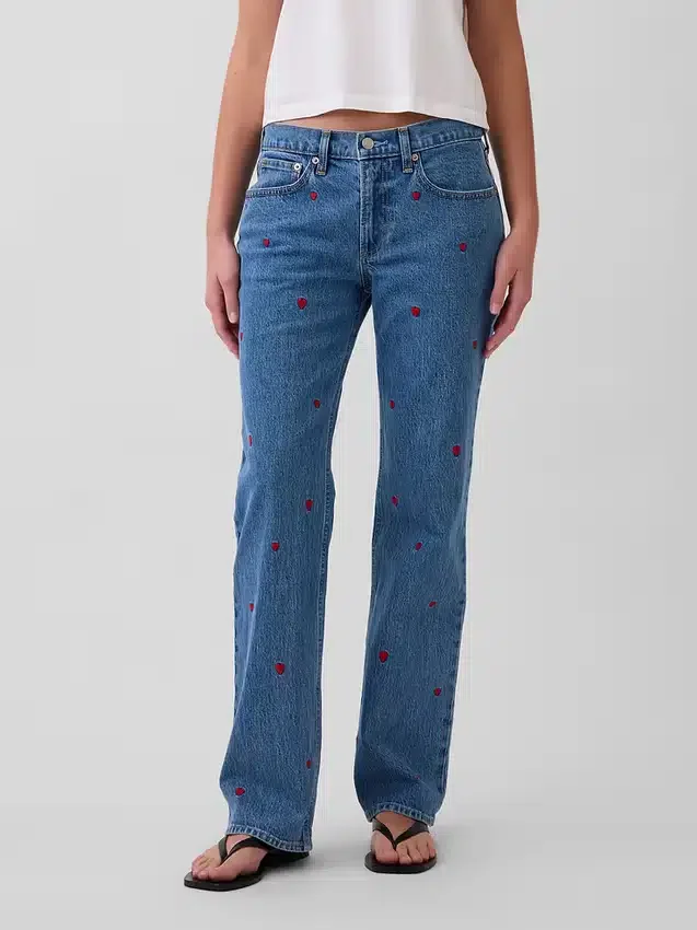 Jeans dritti dal taglio rilassato, con ricami e vita media