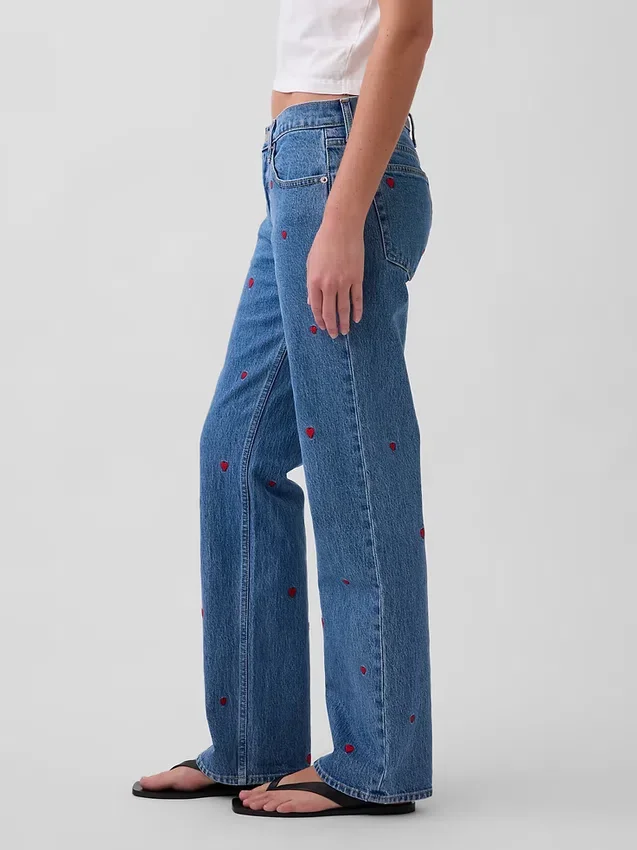 Jeans dritti dal taglio rilassato, con ricami e vita media