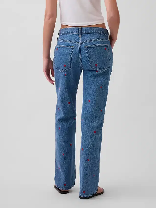 Jeans dritti dal taglio rilassato, con ricami e vita media