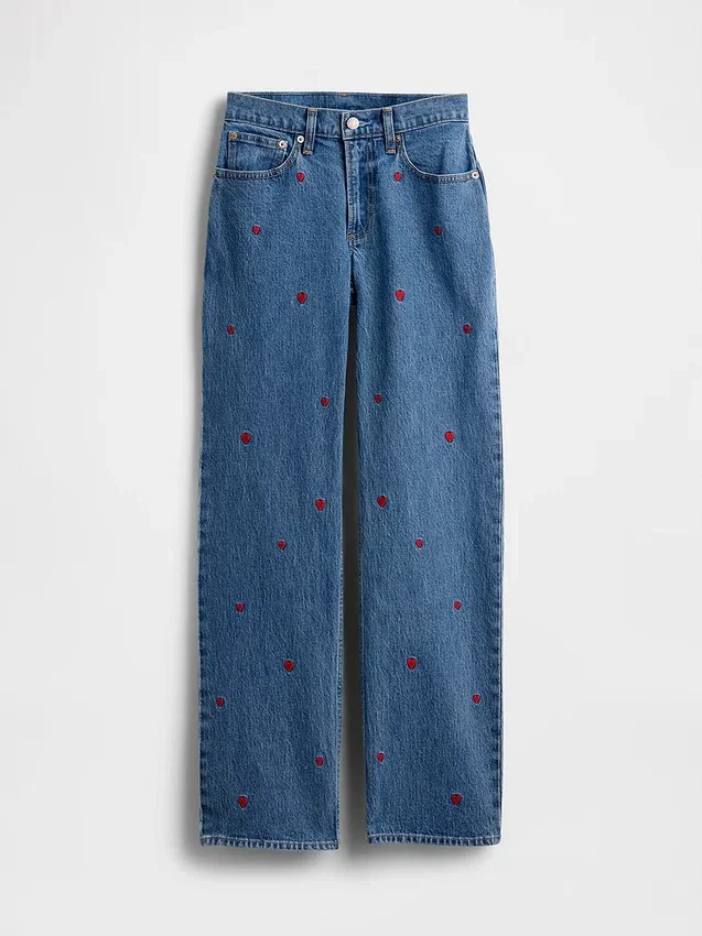 Jeans dritti dal taglio rilassato, con ricami e vita media