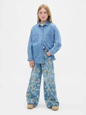 Jeans larghi a fiori per bambini