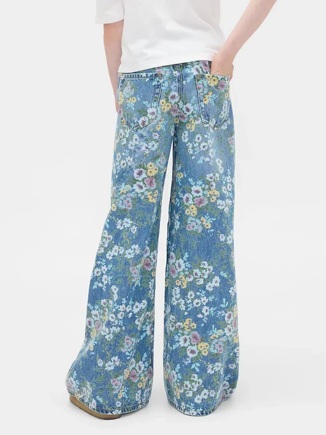 Jeans larghi a fiori per bambini