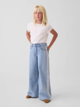 Jeans larghi a vita bassa con bordi in pizzo per bambini