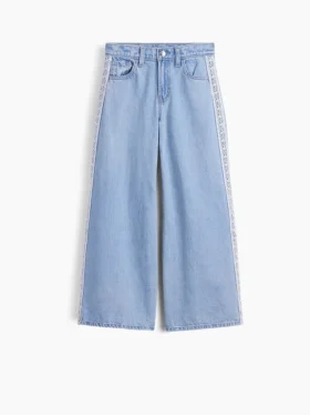 Jeans larghi a vita bassa con bordi in pizzo per bambini