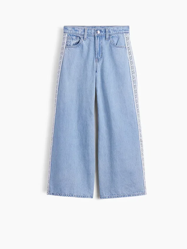 Jeans larghi a vita bassa con bordi in pizzo per bambini