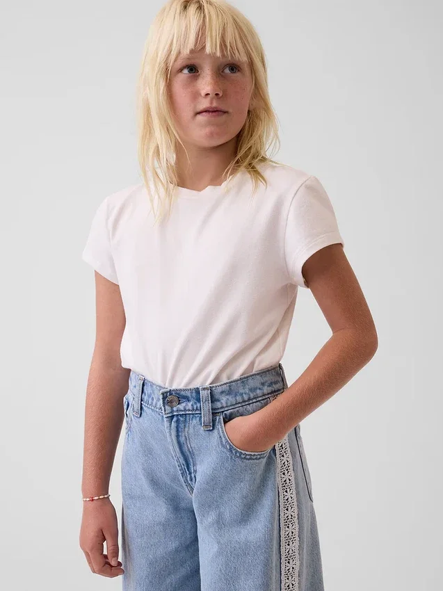 Jeans larghi a vita bassa con bordi in pizzo per bambini