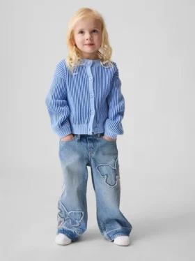 Jeans larghi a vita elastica con farfalla per neonato & bebè