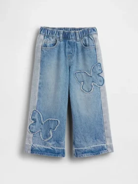 Jeans larghi a vita elastica con farfalla per neonato & bebè