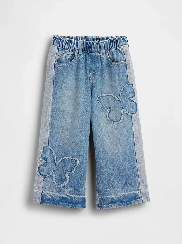 Jeans larghi a vita elastica con farfalla per neonato & bebè