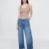 Jeans larghi a vita media con risvolto, ultra morbidi