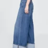 Jeans larghi a vita media con risvolto, ultra morbidi