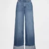 Jeans larghi a vita media con risvolto, ultra morbidi