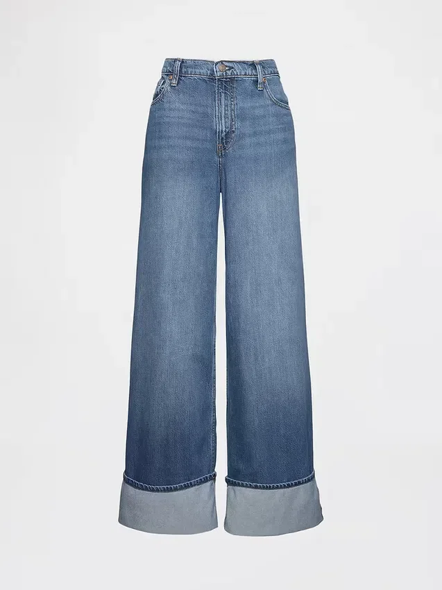 Jeans larghi a vita media con risvolto, ultra morbidi