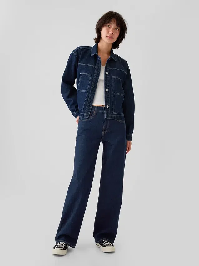 Jeans larghi a vita media in stile anni ’90