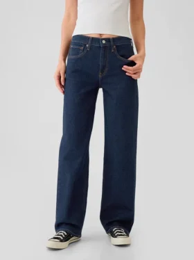 Jeans larghi a vita media in stile anni ’90