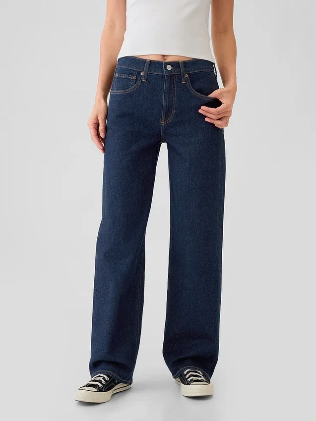 Jeans larghi a vita media in stile anni ’90