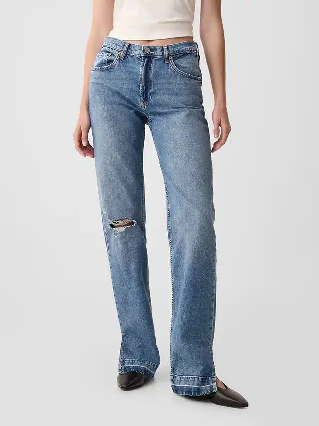 Jeans larghi a vita media in stile anni ’90