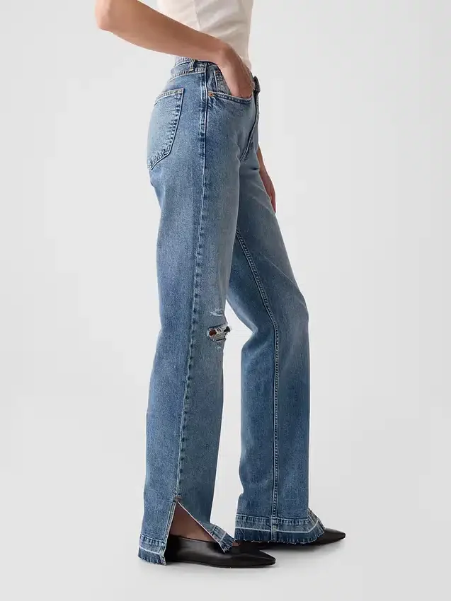 Jeans larghi a vita media in stile anni ’90