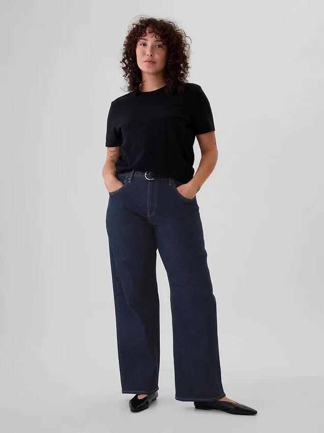 Jeans larghi a vita media in stile anni ’90