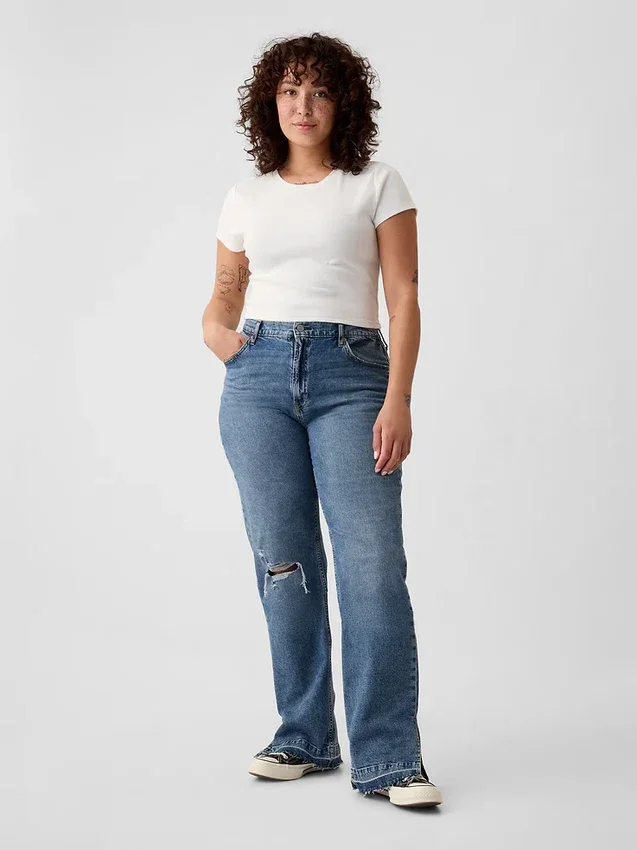 Jeans larghi a vita media in stile anni ’90
