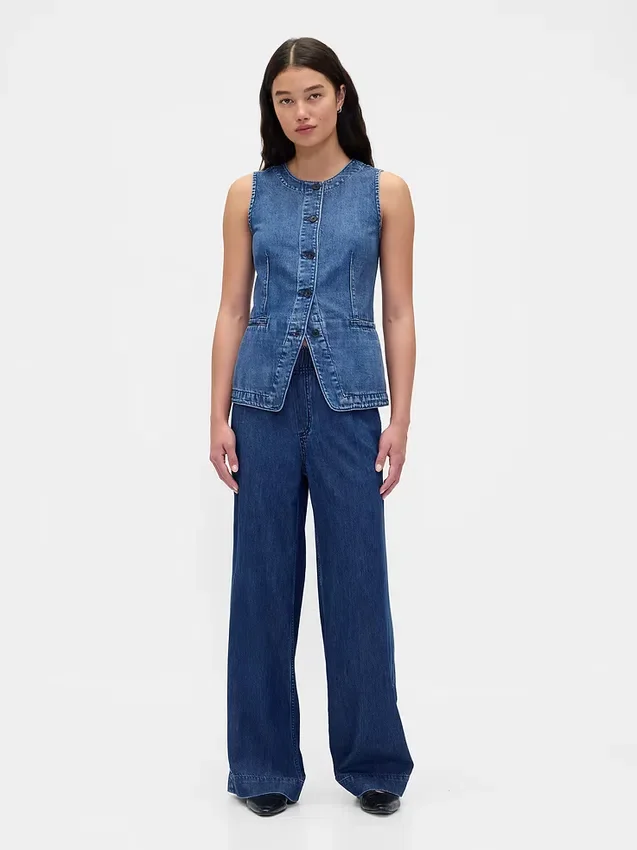 Jeans larghi a vita media, morbidissimi e con pieghe