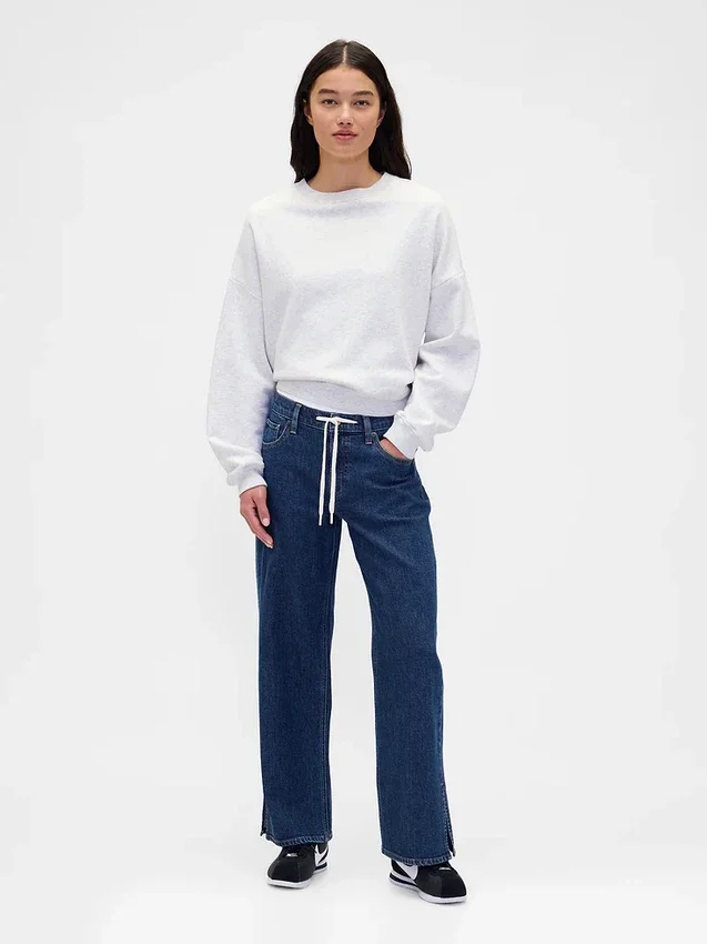 Jeans larghi anni '90 a vita bassa con coulisse