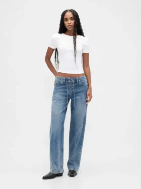Jeans larghi anni '90 a vita bassa con lacci