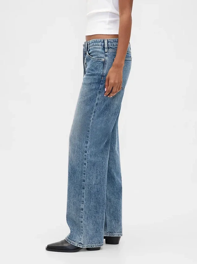 Jeans larghi anni '90 a vita bassa con lacci